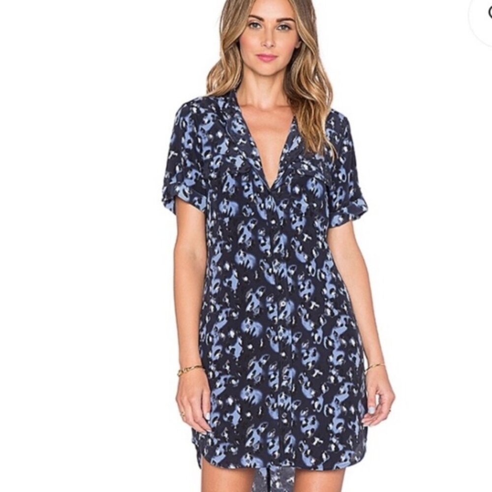 Equipment Slim Signature Dress Blue Peacock Multi Leopard Print‎ Silk XS